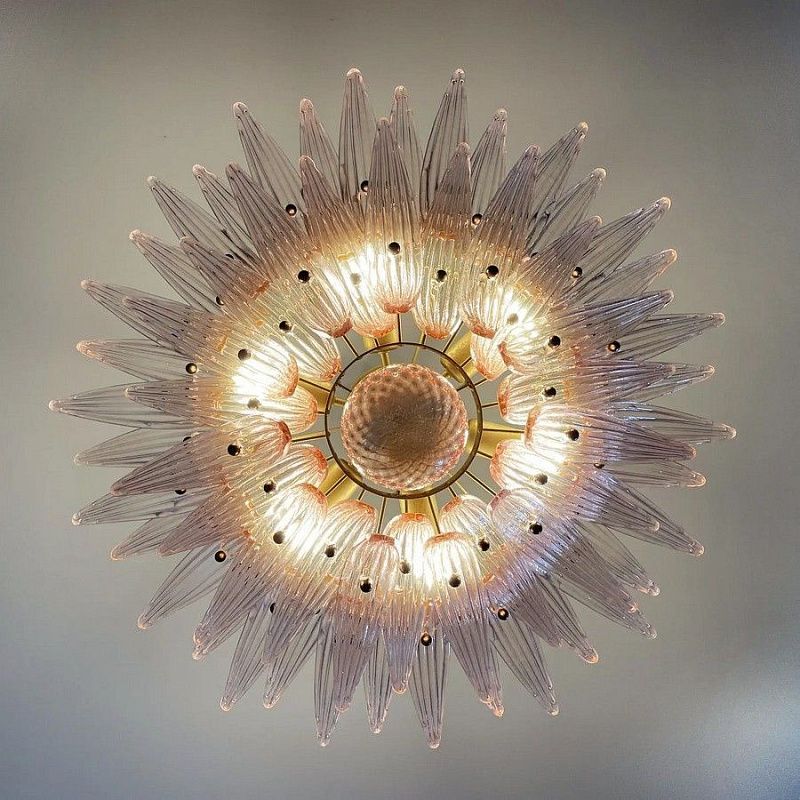 Винтажная люстра Murano Chandelier 58 Pink  Palmette glass