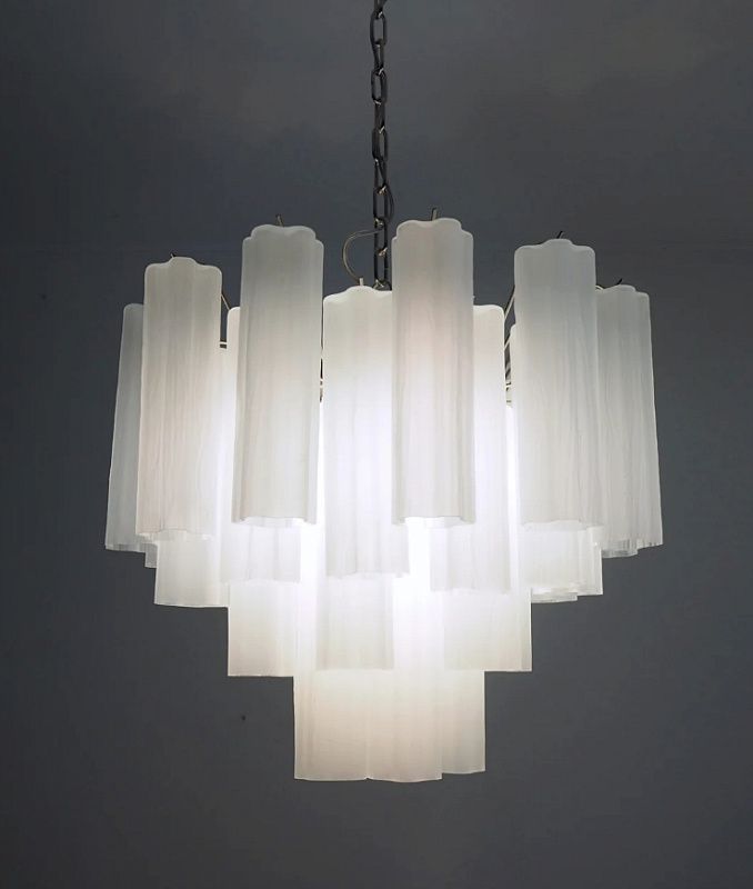 Винтажная люстра Murano Chandelier 36 Matte White Glass Tubes
