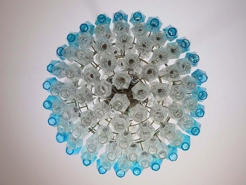 Винтажная люстра Murano Chandelier 140 Clear and Blue Poliedri Glass