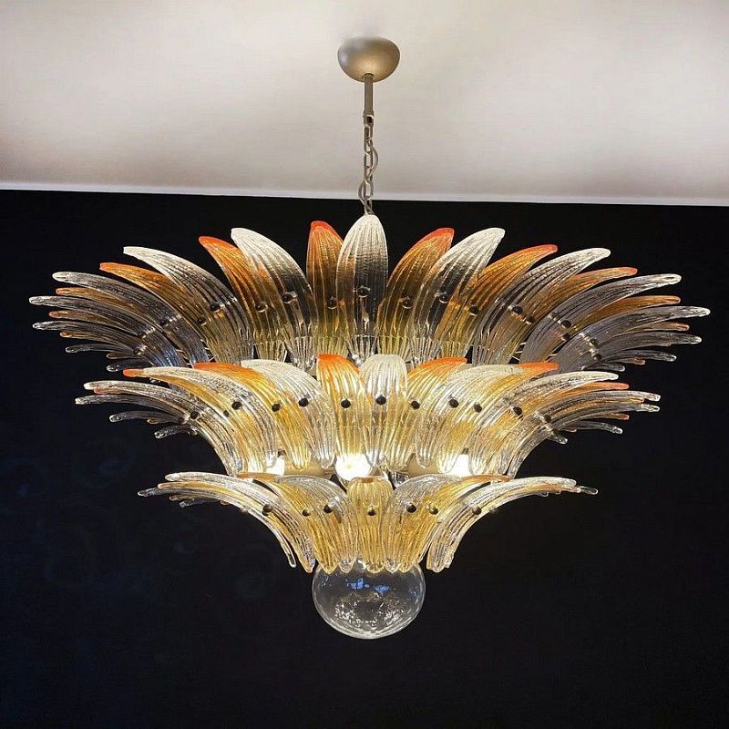 Винтажная люстра Murano Chandelier 104 Clear and Yellow Palmette Glass