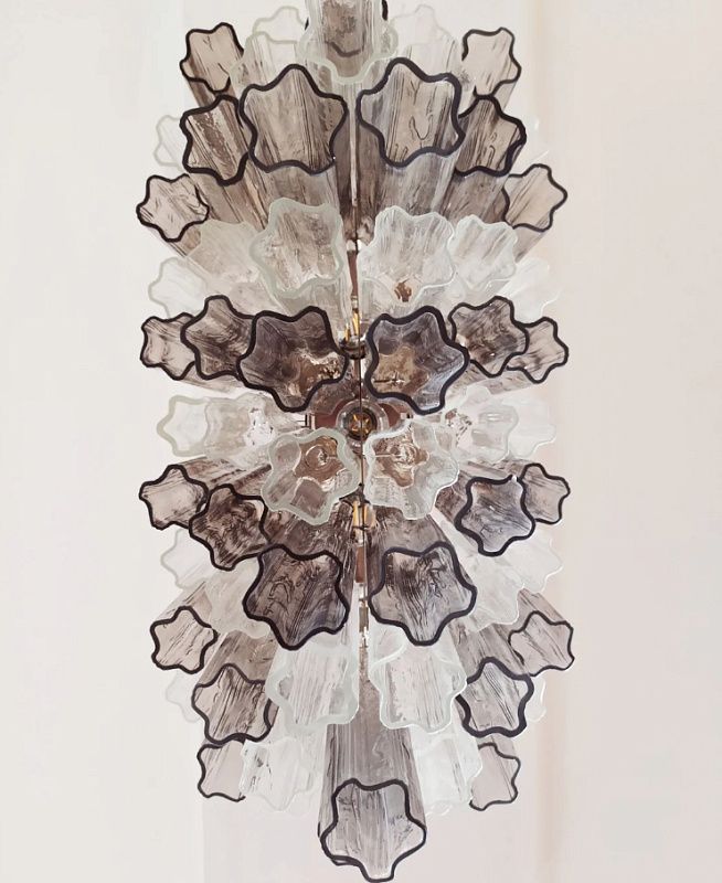 Винтажная люстра Murano Chandelier 62 Clear and Smoke-Colored Glass Tubes