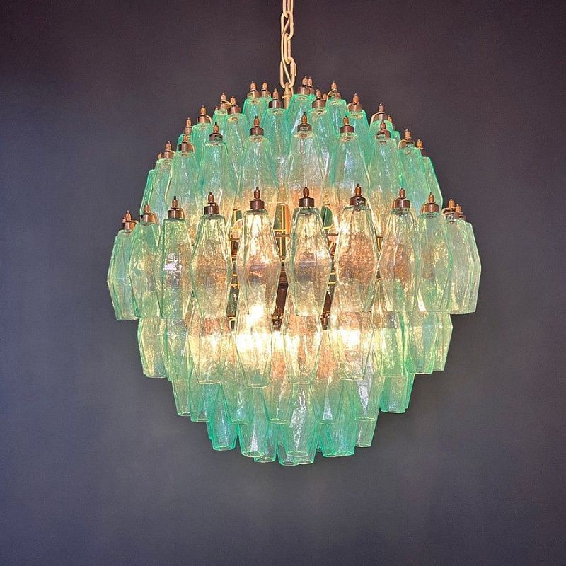 Винтажная люстра Murano Chandelier 140 Turquoise Poliedri Glass