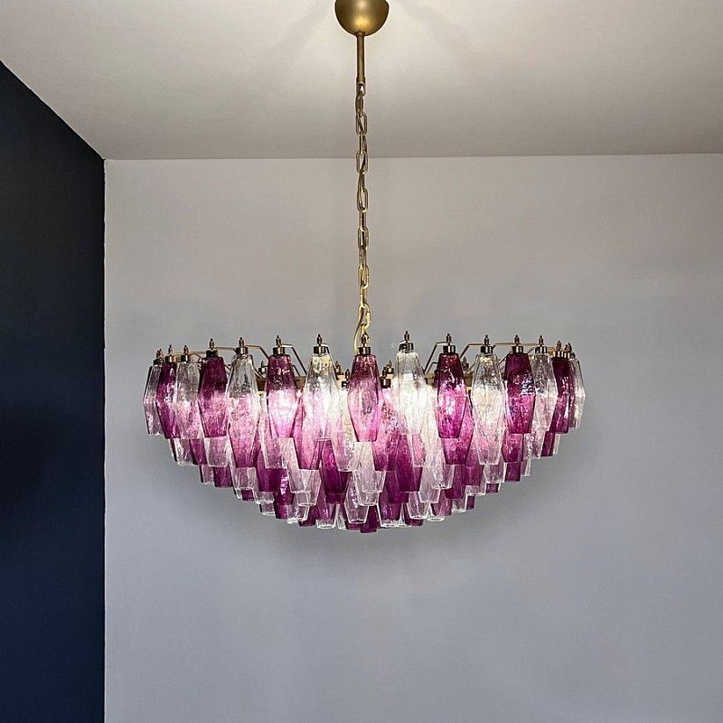 Винтажная люстра Murano Chandelier 185 Purple and Clear Poliedri Glass