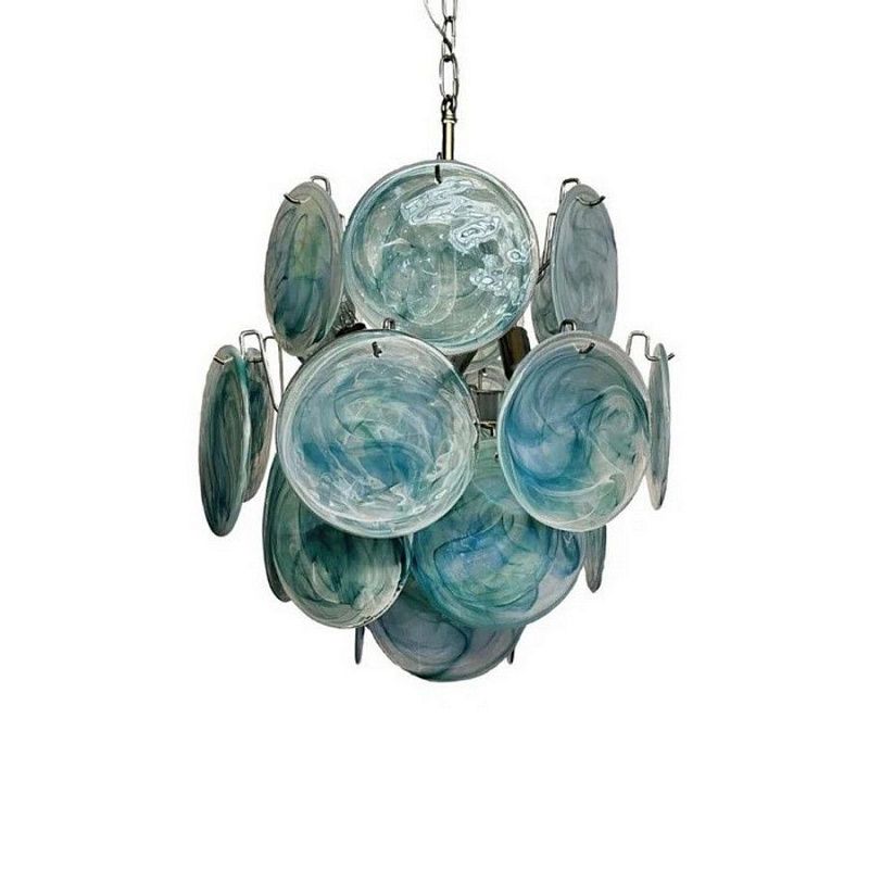 Винтажная люстра Murano Chandelier 24 Blue Disk Glass
