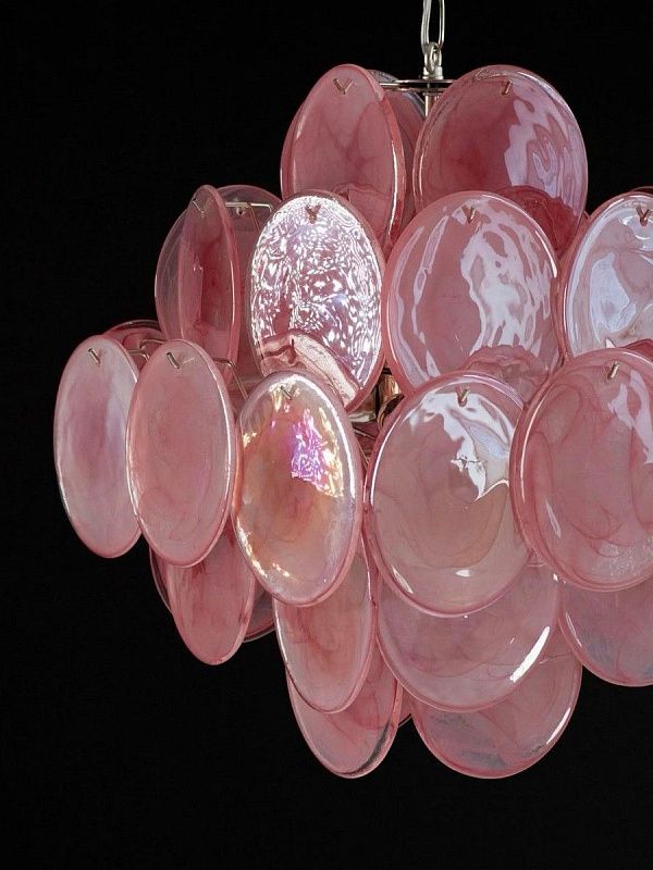 Винтажная люстра Murano Chandelier 36 Pink Disk Glass