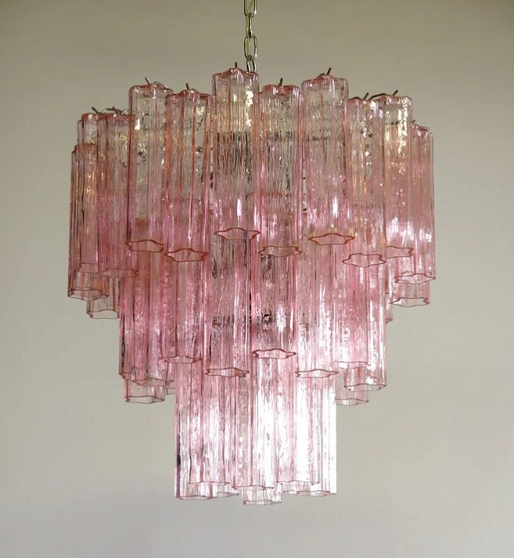 Винтажная люстра Murano Chandelier 48 Pink Glass Tubes