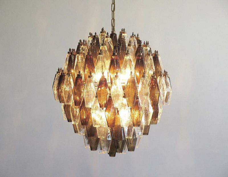Винтажная люстра Murano Chandelier 140 Clear and Smoke-Colored Poliedri Glass