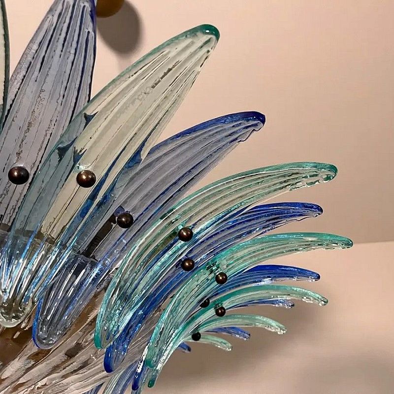 Винтажная люстра Murano Chandelier 36 Clear and Blue Palmette Glass