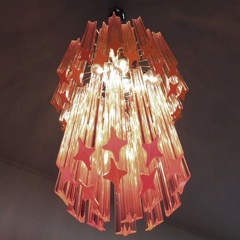 Винтажная люстра Murano Chandelier 46 Pink Prism Glass