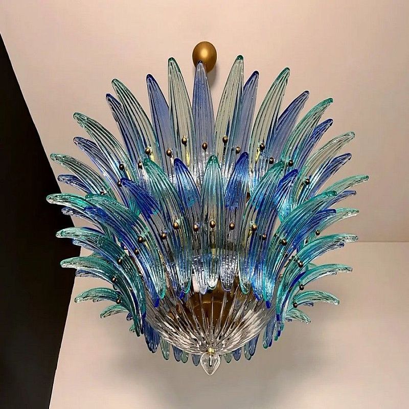 Винтажная люстра Murano Chandelier 82 Blue and Turquoise Palmette Glass