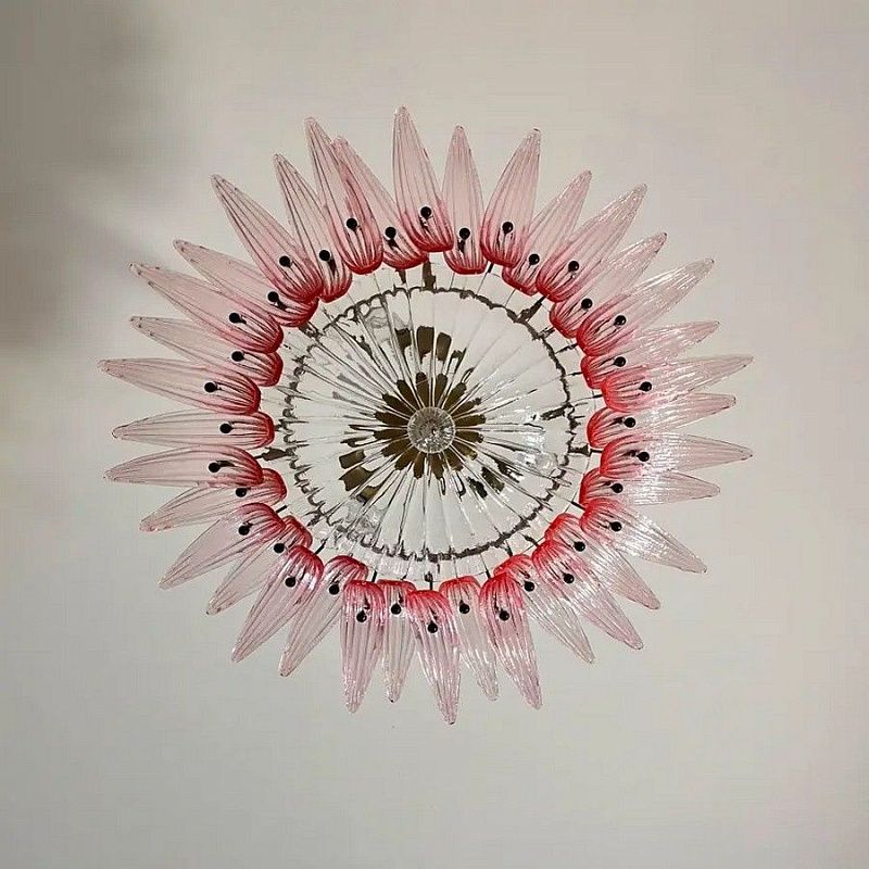 Винтажная люстра Murano Chandelier 36 Pink Palmette Glass