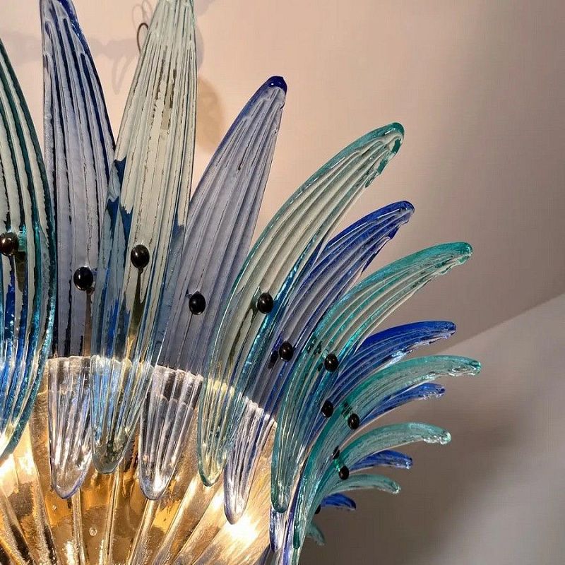 Винтажная люстра Murano Chandelier 36 Clear and Blue Palmette Glass