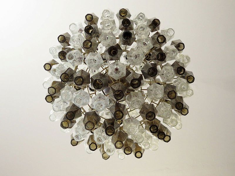 Винтажная люстра Murano Chandelier 140 Clear and Smoke-Colored Poliedri Glass