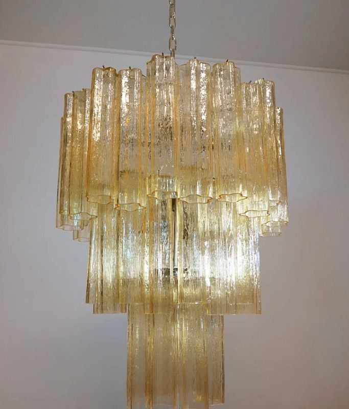Винтажная люстра Murano Chandelier 48 Yellow Glass Tubes