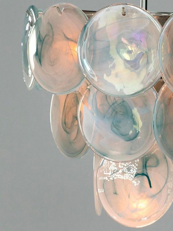 Винтажная люстра Murano Chandelier 23 Opal silk Disk Glass
