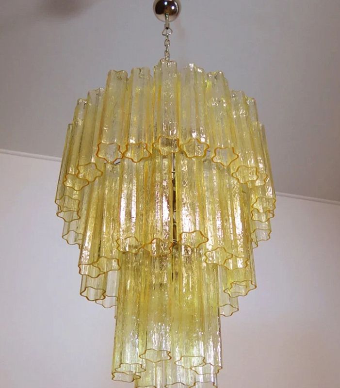 Винтажная люстра Murano Chandelier 48 Yellow Glass Tubes