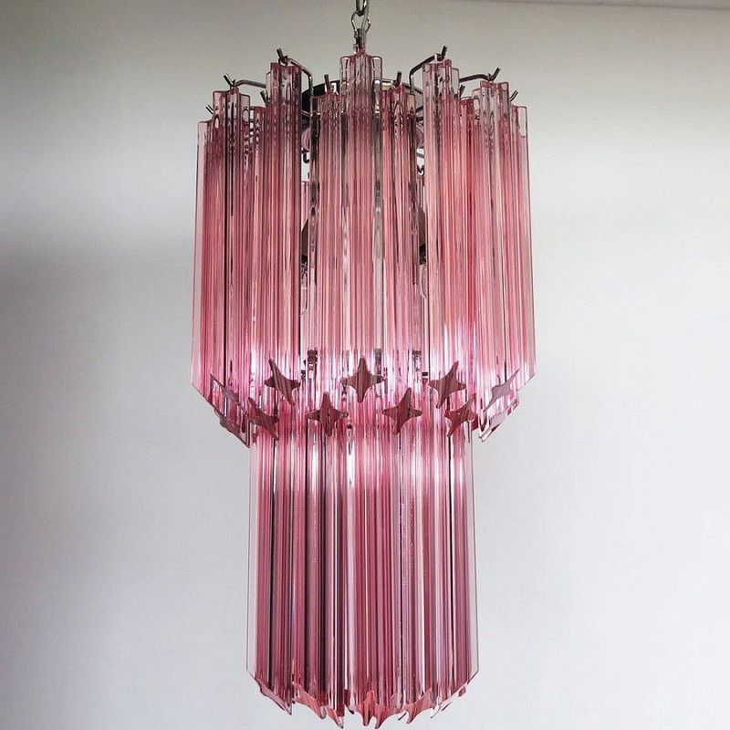 Винтажная люстра Murano Chandelier 46 Pink Prism Glass