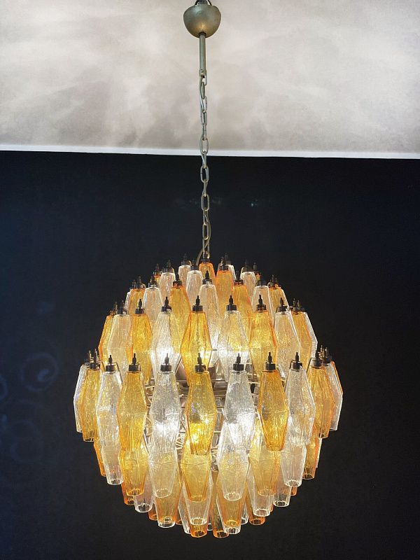 Винтажная люстра Murano Chandelier 140 Clear and Yellow Poliedri Glass