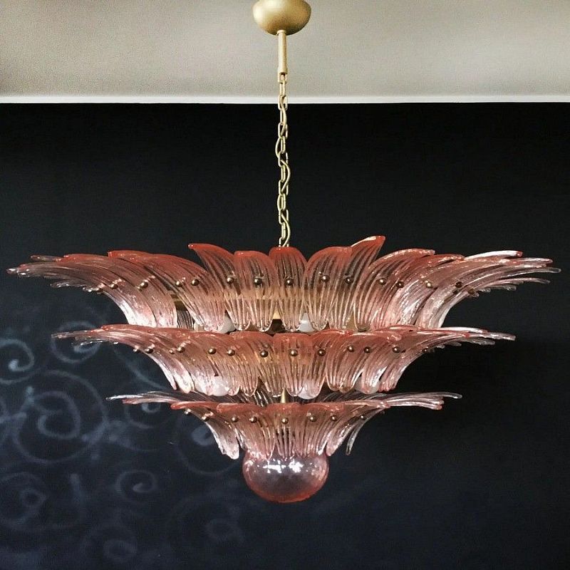 Винтажная люстра Murano Chandelier 104 Pink Palmette Glass
