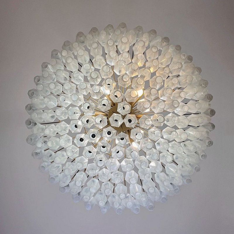Винтажная люстра Murano Chandelier 185 Alabaster White Poliedri Glass