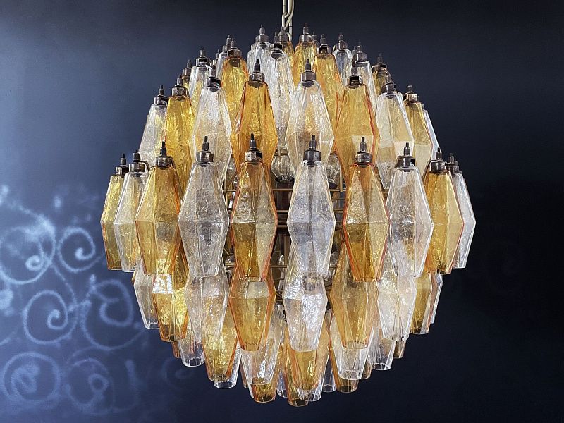 Винтажная люстра Murano Chandelier 140 Clear and Yellow Poliedri Glass
