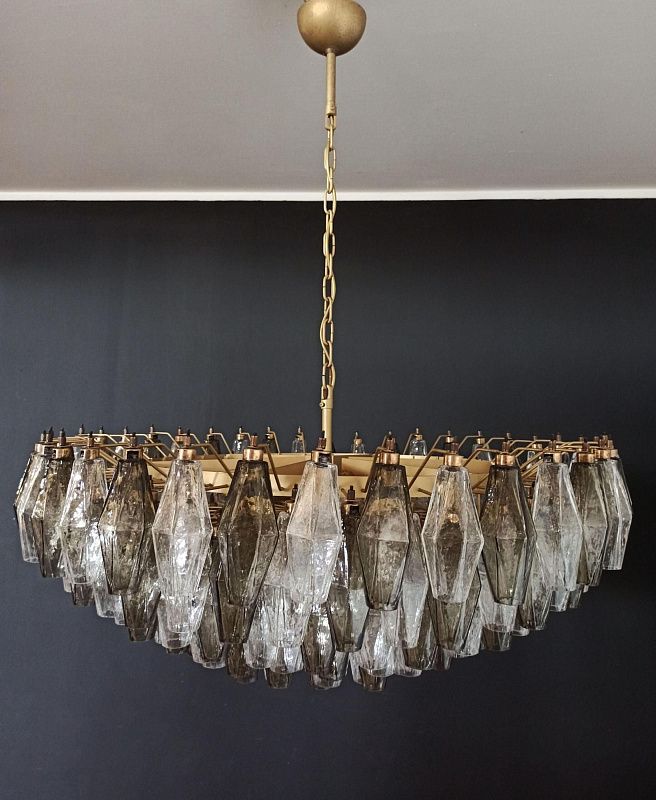 Винтажная люстра Murano Chandelier 185 Clear and Smoky Poliedri Glass