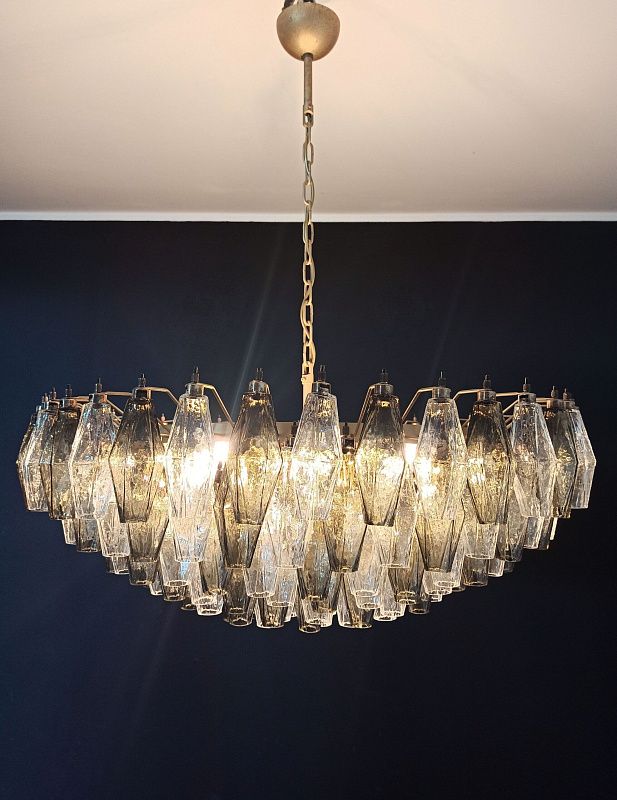 Винтажная люстра Murano Chandelier 185 Clear and Smoky Poliedri Glass