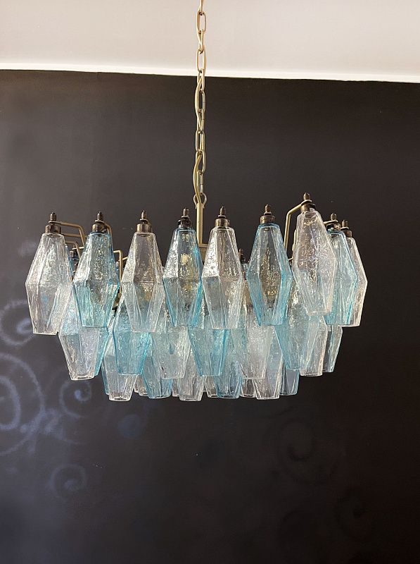 Винтажная люстра Murano Chandelier 56 Clear and Blue Poliedri Glass