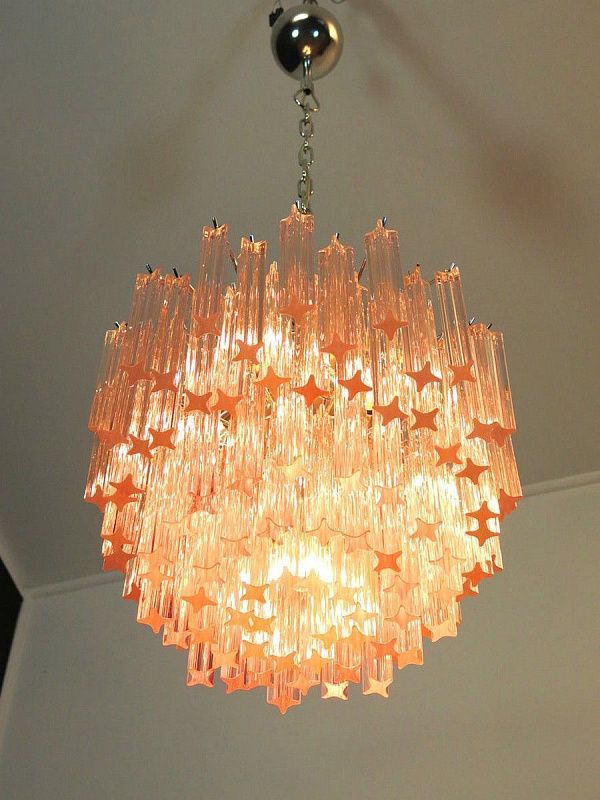 Винтажная люстра Murano Chandelier 107 Pink Prism Glass