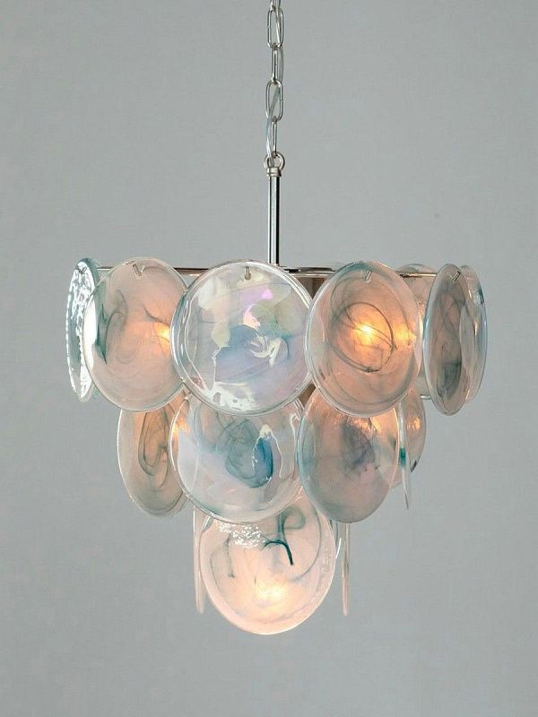 Винтажная люстра Murano Chandelier 23 Opal silk Disk Glass