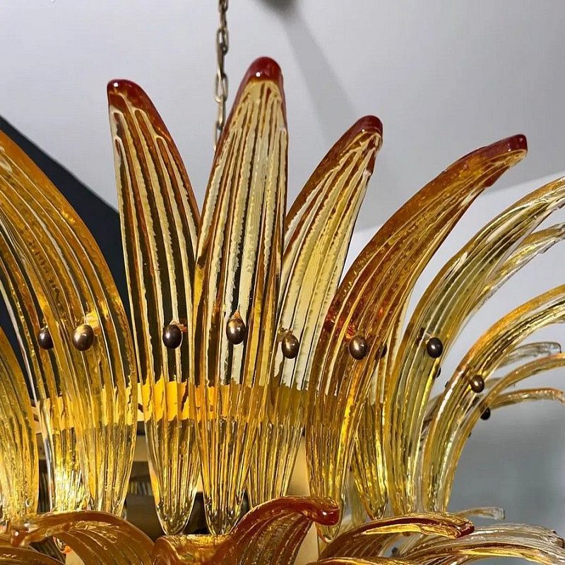 Винтажная люстра Murano Chandelier 82 Yellow Palmette Glass