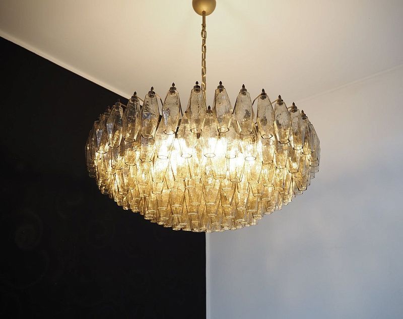 Винтажная люстра Murano Chandelier 185 Smoky Poliedri Glass