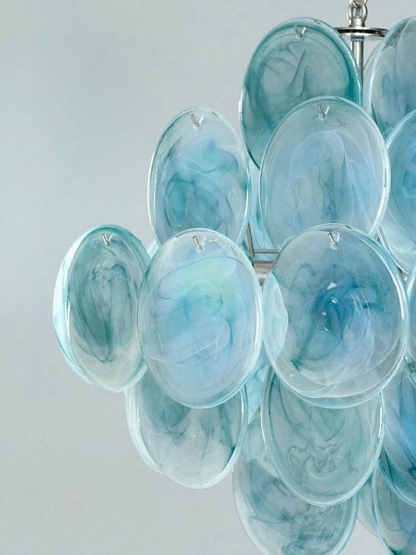 Винтажная люстра Murano Chandelier 36 Blue Disk Glass