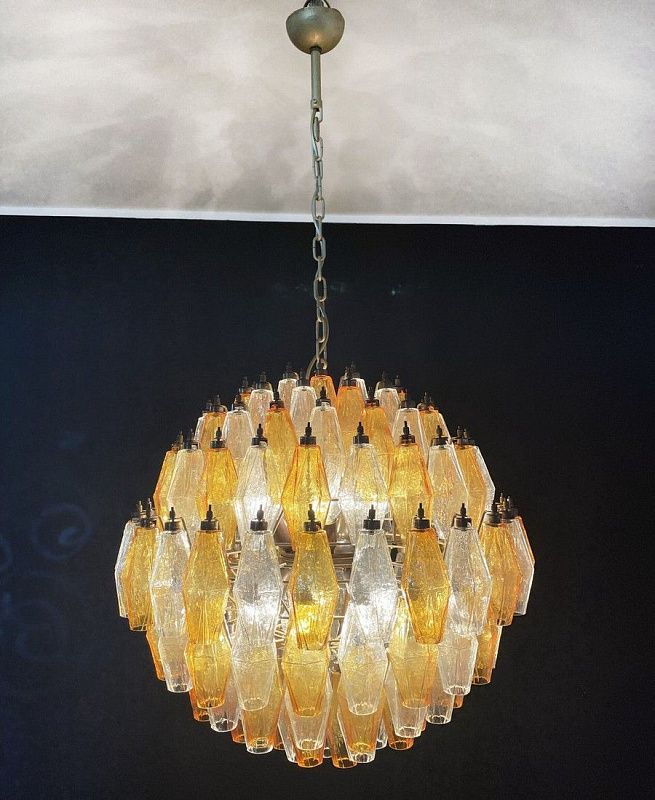 Винтажная люстра Murano Chandelier 140 Clear and Yellow Poliedri Glass