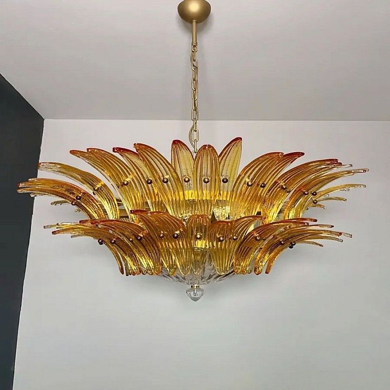 Винтажная люстра Murano Chandelier 82 Yellow Palmette Glass