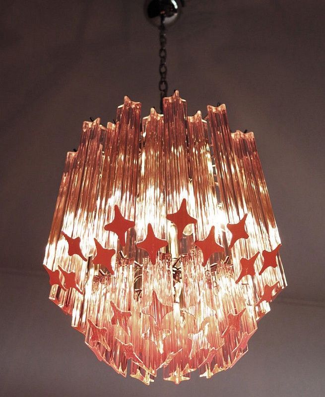 Винтажная люстра Murano Chandelier 47 Pink Prism Glass