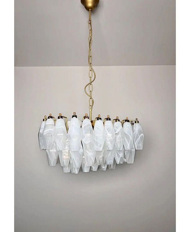 Винтажная люстра Murano Chandelier 56 Alabaster White Poliedri Glass
