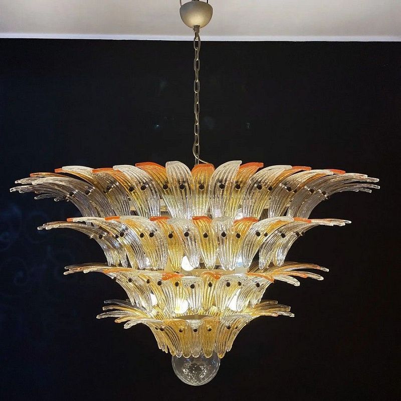 Винтажная люстра Murano Chandelier 163 Clear and Yellow Palmette Glass
