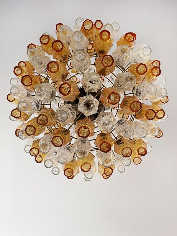 Винтажная люстра Murano Chandelier 140 Clear and Yellow Poliedri Glass