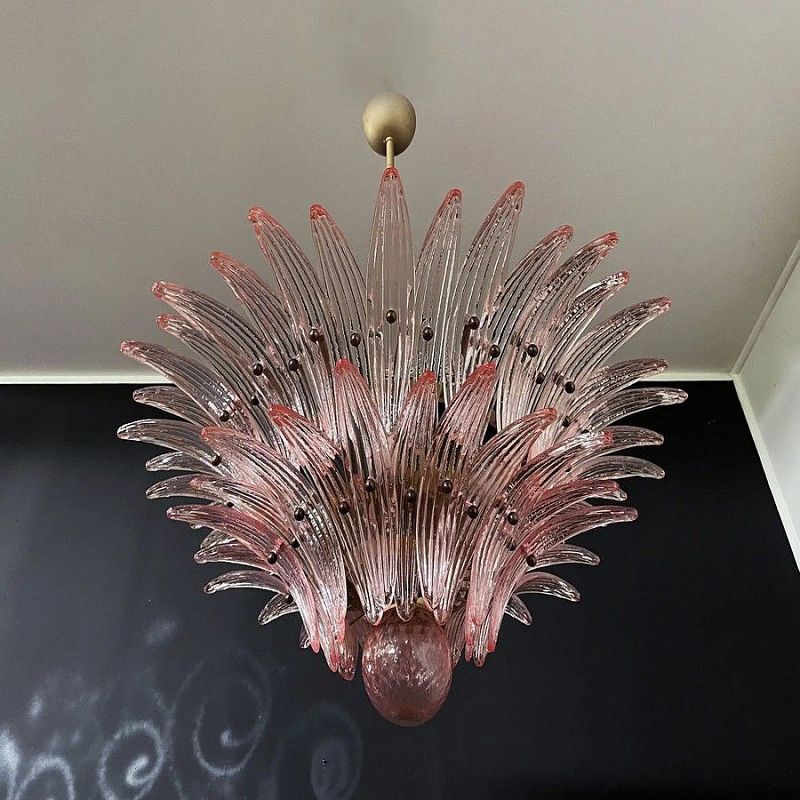 Винтажная люстра Murano Chandelier 58 Pink  Palmette glass