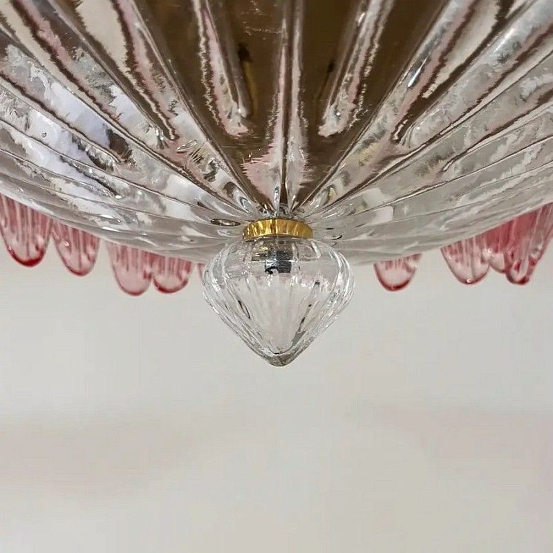 Винтажная люстра Murano Chandelier 36 Pink Palmette Glass