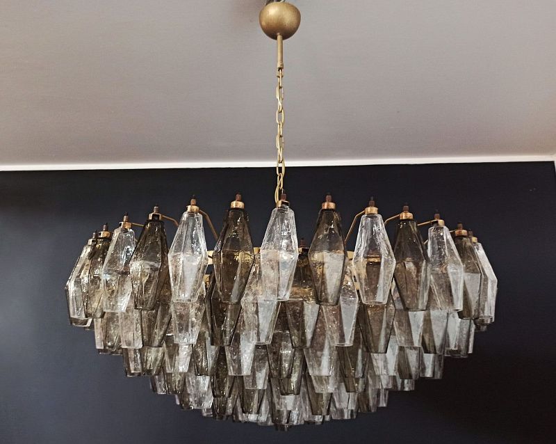 Винтажная люстра Murano Chandelier 185 Clear and Smoky Poliedri Glass