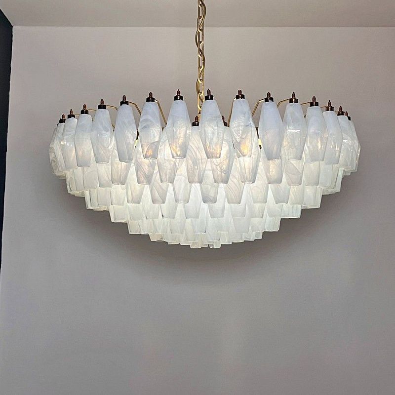 Винтажная люстра Murano Chandelier 185 Alabaster White Poliedri Glass
