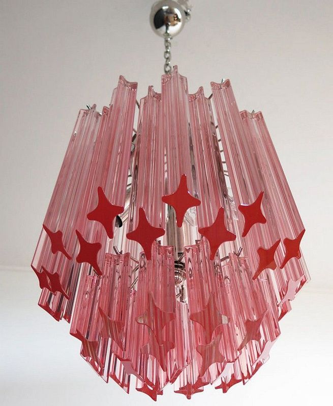 Винтажная люстра Murano Chandelier 47 Pink Prism Glass