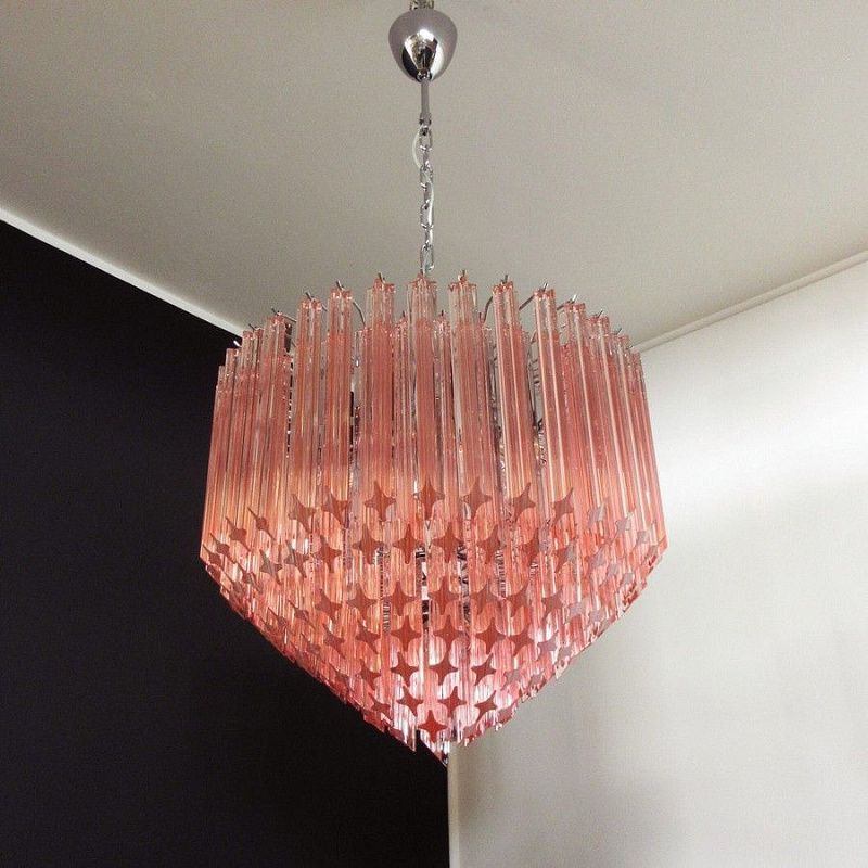 Винтажная люстра Murano Chandelier 163 Pink Prism Glass