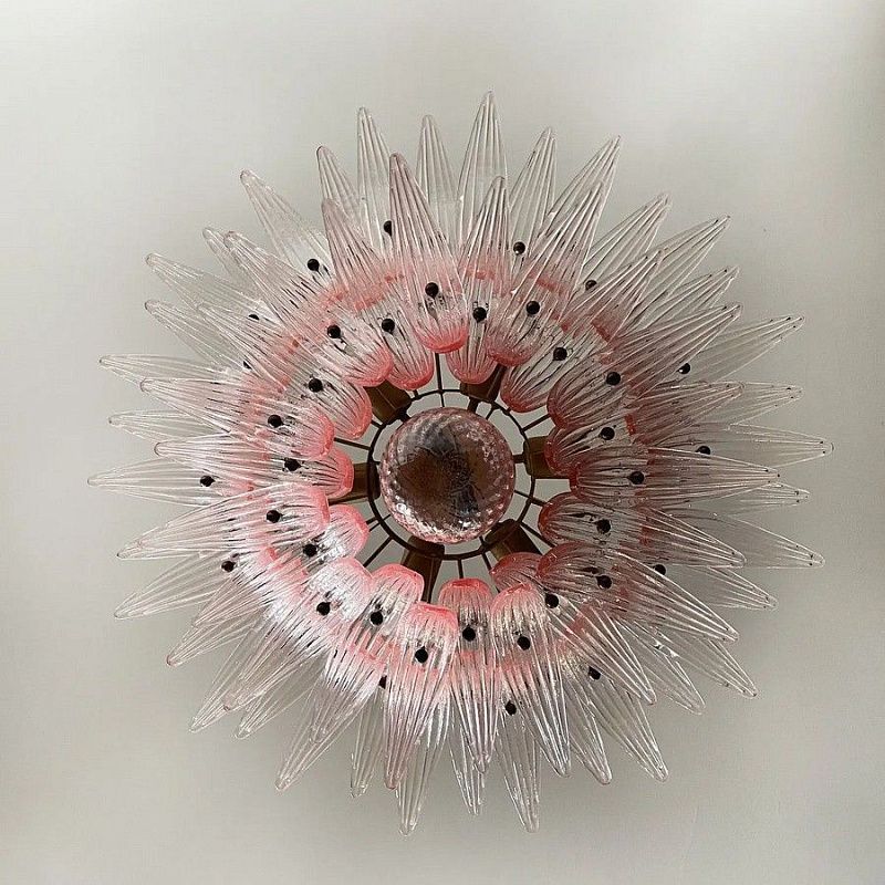 Винтажная люстра Murano Chandelier 58 Pink  Palmette glass