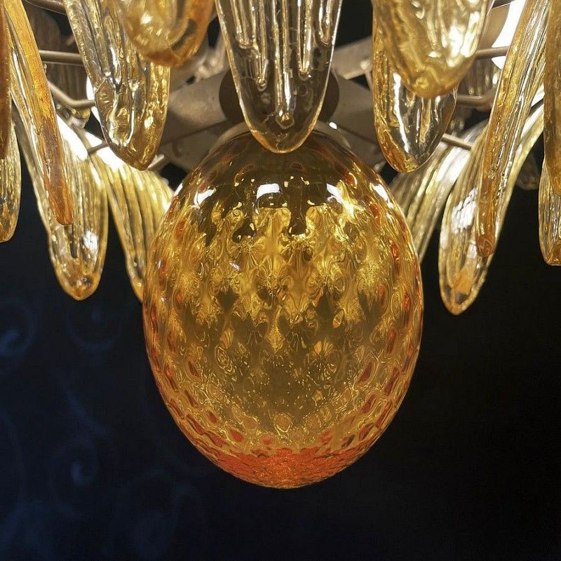Винтажная люстра Murano Chandelier 58 Yellow Palmette Glass
