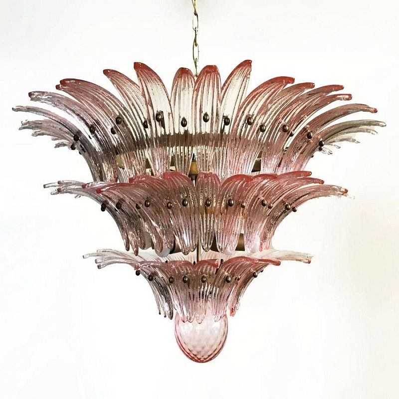 Винтажная люстра Murano Chandelier 104 Pink Palmette Glass