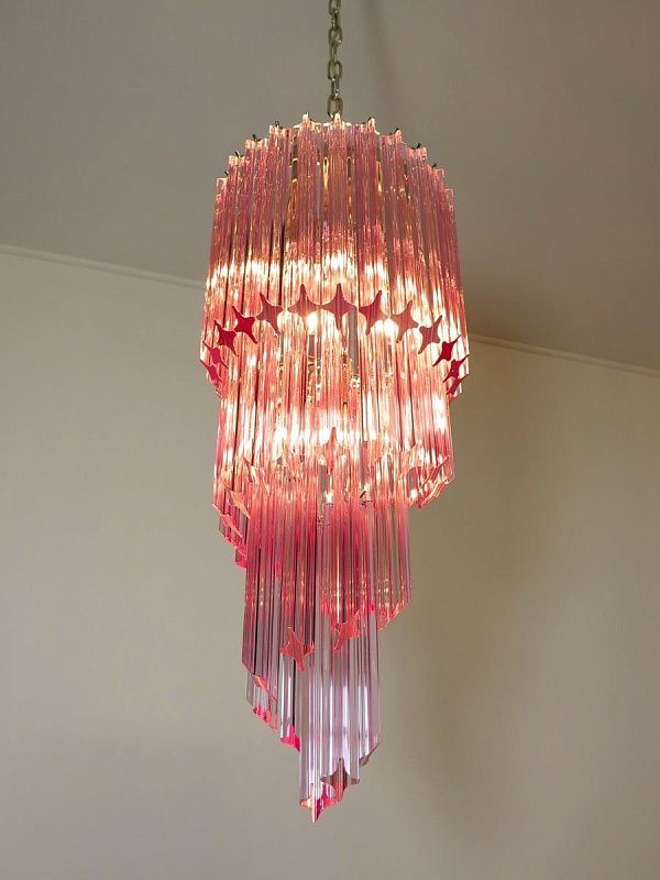 Винтажная люстра Murano Chandelier 54 Pink Prism Glass