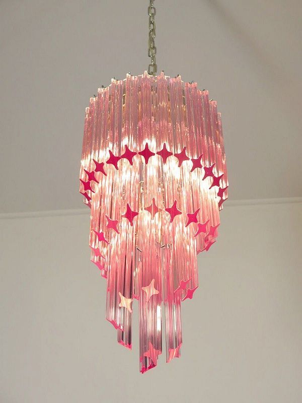 Винтажная люстра Murano Chandelier 54 Pink Prism Glass